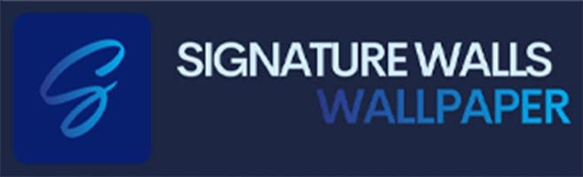 A blue and white logo for signature water.