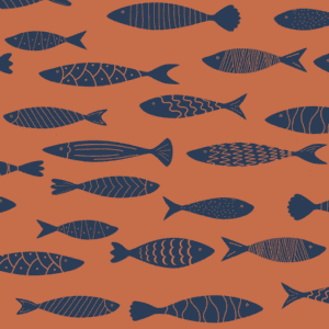 A pattern of fish is shown on the fabric.